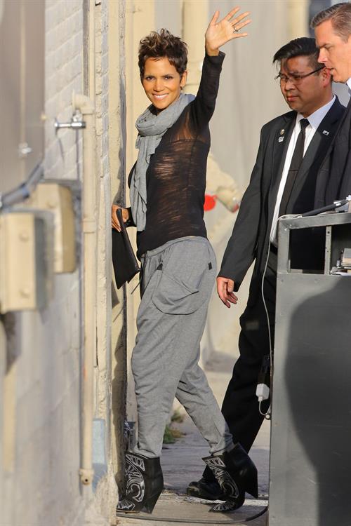 Halle Berry arrives for the Jimmy Kimmel Show in Los Angeles on March 20, 2013