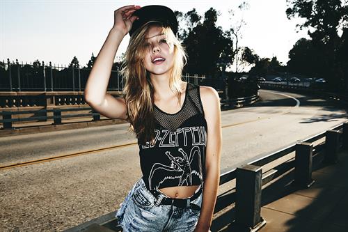 Alexis Ren in a Led Zeppelin shirt