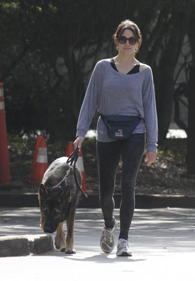 Nikki Reed jogging with her dog Enzo in Los Angeles on February 6, 2013