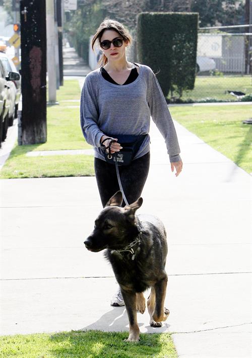 Nikki Reed jogging with her dog Enzo in Los Angeles on February 6, 2013