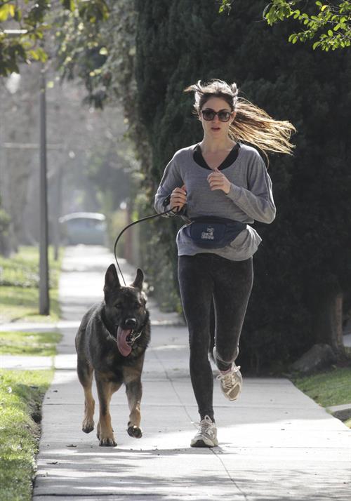 Nikki Reed jogging with her dog Enzo in Los Angeles on February 6, 2013