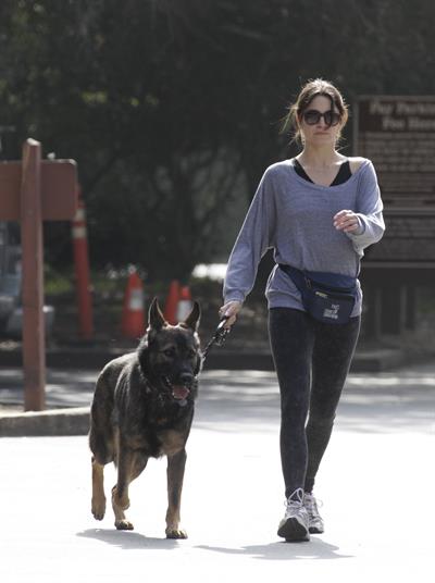 Nikki Reed jogging with her dog Enzo in Los Angeles on February 6, 2013