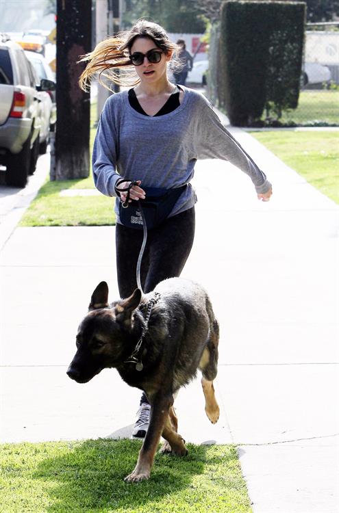 Nikki Reed jogging with her dog Enzo in Los Angeles on February 6, 2013