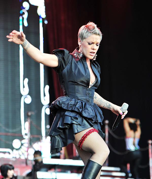 Alecia Moore (Pink) performing at the O2 Wireless festival in London on July 2, 2011