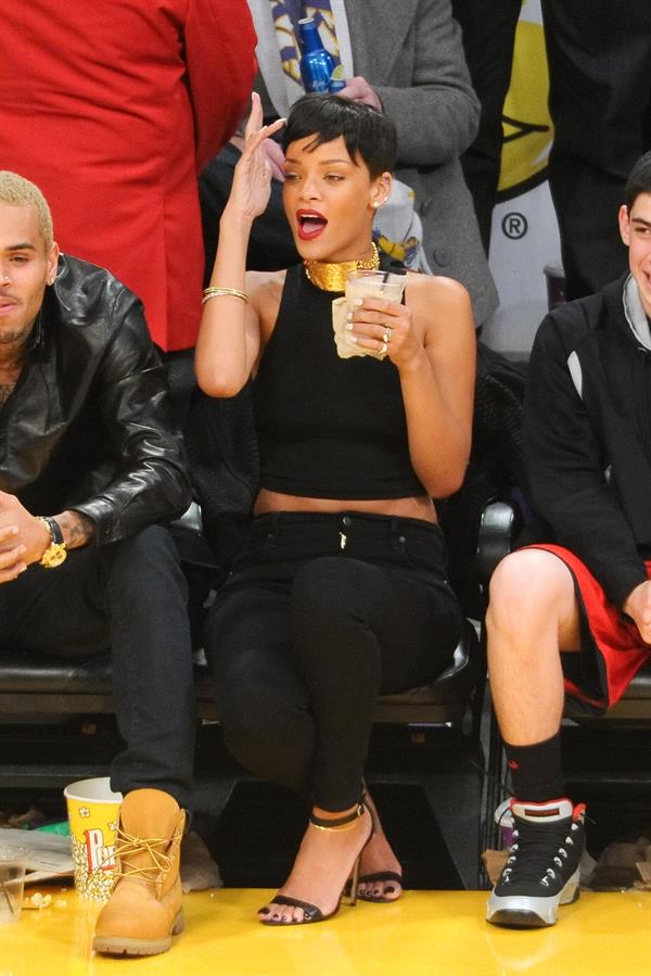 Rihanna New York Knicks vs Los Angeles Lakers in Los Angeles on December 25, 2012