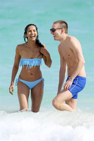 Padma Lakshmi in a bikini on the beach in Miami, Florida - December 8, 2012 