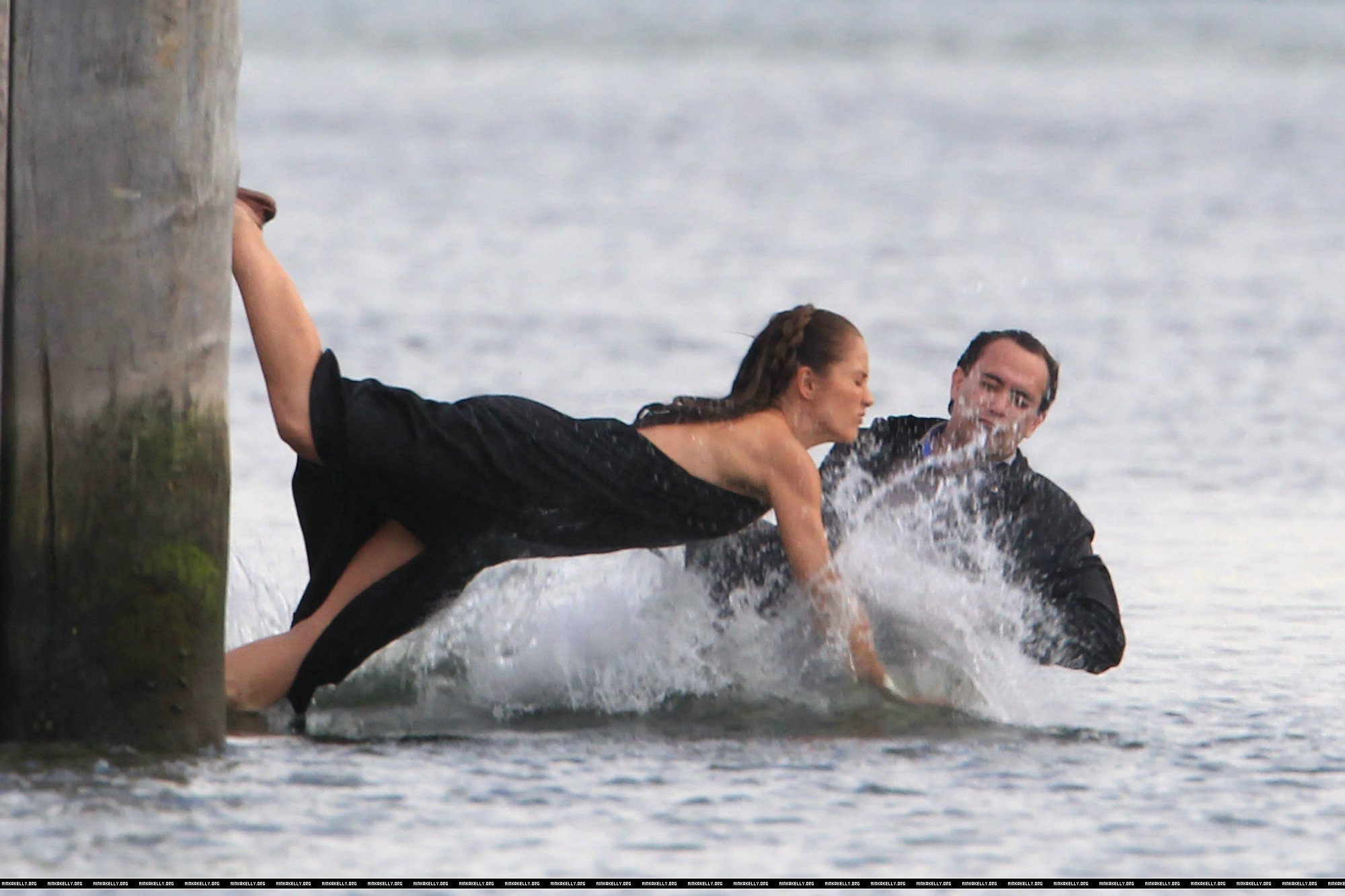 Minka Kelly films Charlie's Angels on a beach in Miami 02-09-2011 