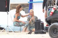 Minka Kelly and Rachael Taylor film Charlie's Angels on a beach in Miami 02-09-11