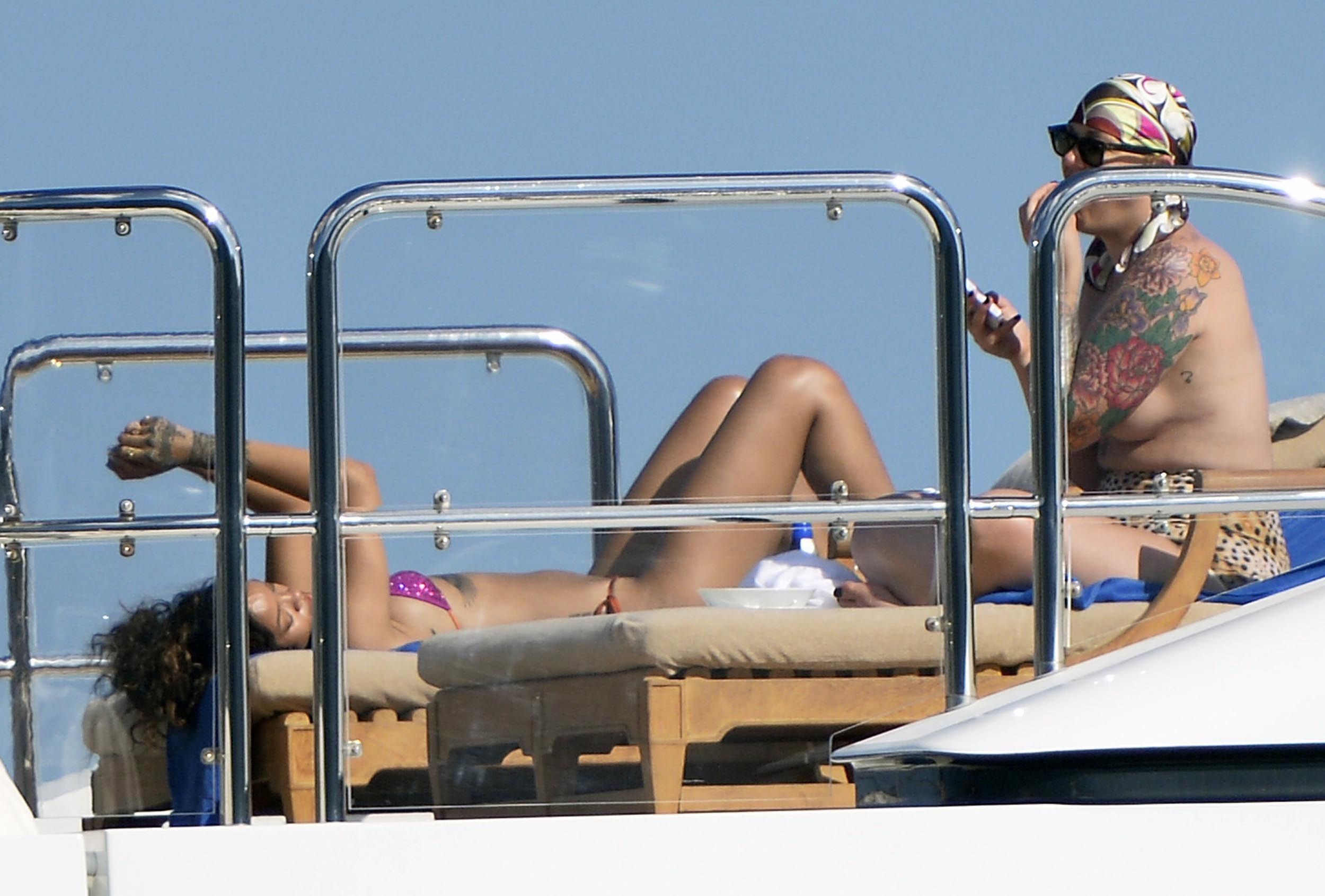 Rihanna enjoying a break on a yacht in Ponza August 29, 2014