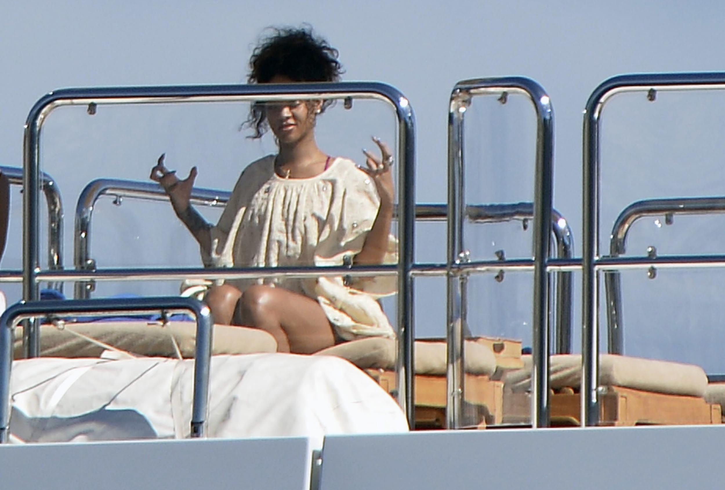 Rihanna enjoying a break on a yacht in Ponza
