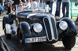 Katarina Witt at the oldtimer car rally Hamburg-Berlin-Klassik August 30, 2014
