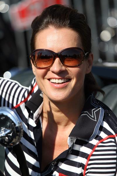 Katarina Witt at the oldtimer car rally Hamburg-Berlin-Klassik August 30, 2014
