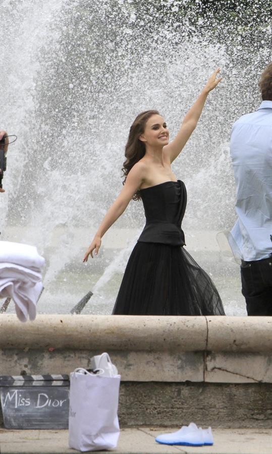 Natalie Portman modeling for a Miss Dior campaign photo shoot in the gardens of the Palais Royal in Paris 6/26/12 