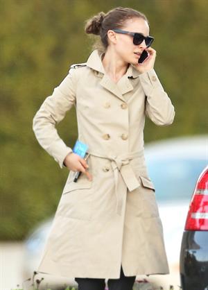 Natalie Portman heads to a meeting in her trench coat at an office in Century City January 17, 2013 