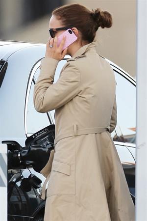 Natalie Portman heads to a meeting in her trench coat at an office in Century City January 17, 2013 