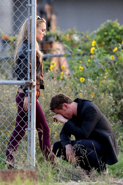 Natalie Portman on the set of a Terrence Malick film in Austin 10/20/12 