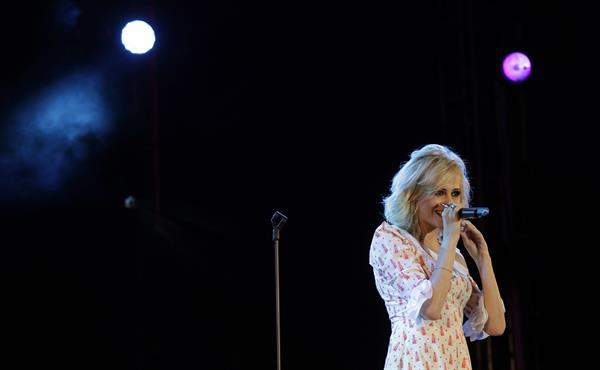 Pixie Lott performs on stage in Londonderry, Northern Ireland, Thursday, June 21, 2012.