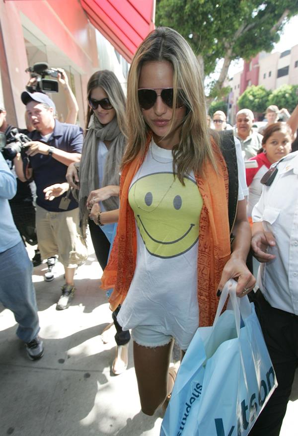 Alessandra Ambrosio Beverly Hills candids in a smiley shirt