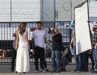 Alessandra Ambrosio on the set of a photo shoot for 'Harpers Bazaar' in Los Angeles on February 27, 2014