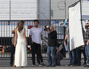 Alessandra Ambrosio on the set of a photo shoot for 'Harpers Bazaar' in Los Angeles on February 27, 2014