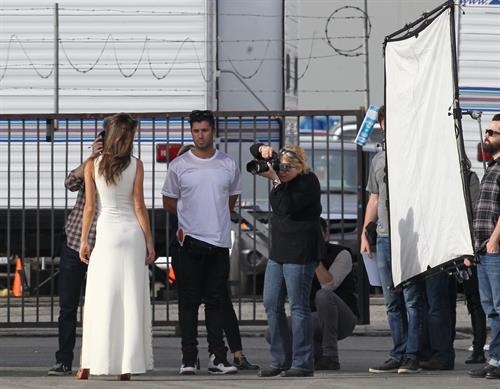 Alessandra Ambrosio on the set of a photo shoot for 'Harpers Bazaar' in Los Angeles on February 27, 2014