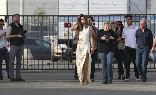 Alessandra Ambrosio on the set of a photo shoot for 'Harpers Bazaar' in Los Angeles on February 27, 2014