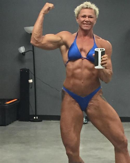 Jayne Stark in a bikini taking a selfie