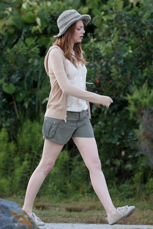 Emma Stone on the set of an untitled Woody Allen project in Newport July 28, 2014