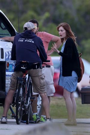 Emma Stone on the set of an untitled Woody Allen project in Newport July 28, 2014