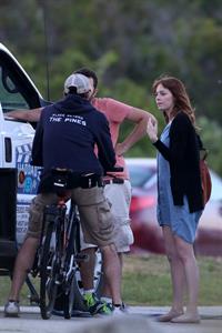 Emma Stone on the set of an untitled Woody Allen project in Newport July 28, 2014