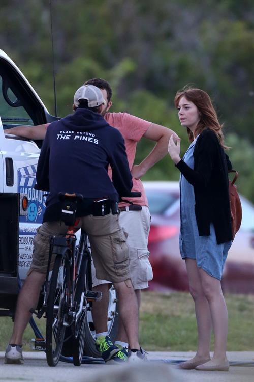 Emma Stone on the set of an untitled Woody Allen project in Newport July 28, 2014