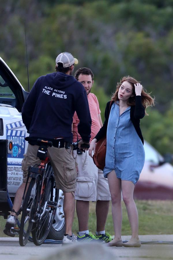 Emma Stone on the set of an untitled Woody Allen project in Newport July 28, 2014