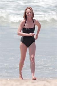 Helen Hunt wearing a swimsuit on the set of 'Ride' in LA August 5, 2013 