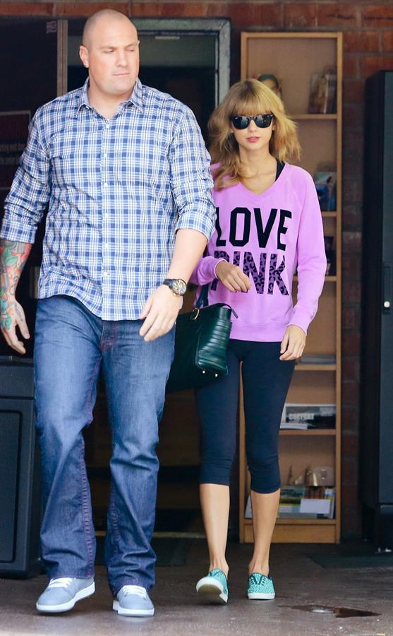 Taylor Swift in a Love Pink shirt in Los Angeles on 10/24/13  