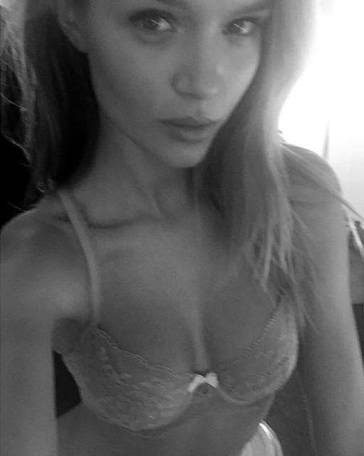 Josephine Skriver in lingerie taking a selfie