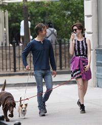 Anne Hathaway out walking with her husband in New York City