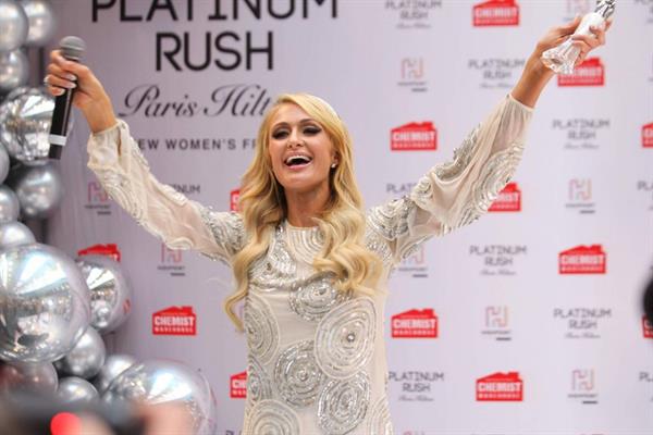 Paris Hilton shows off her legs at the launch of  Platinum Rush , her new fragrance.  The launch was held in Melbourne, 11/23/2018.