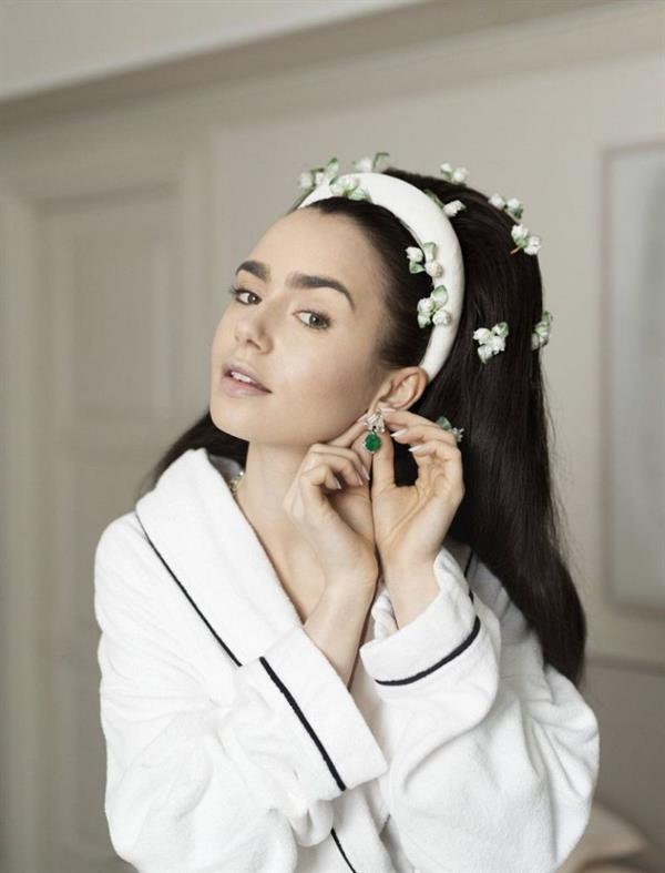 Lily Collins sexy new photos in a robe and dress.







