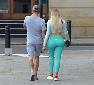 Chloe Ferry braless tits pokies in a tight blue outfit showing off her ass and boobs seen by paparazzi.




