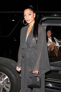 Nicole Scherzinger sexy in a see through outfit showing her braless boobs and ass seen by paparazzi.

