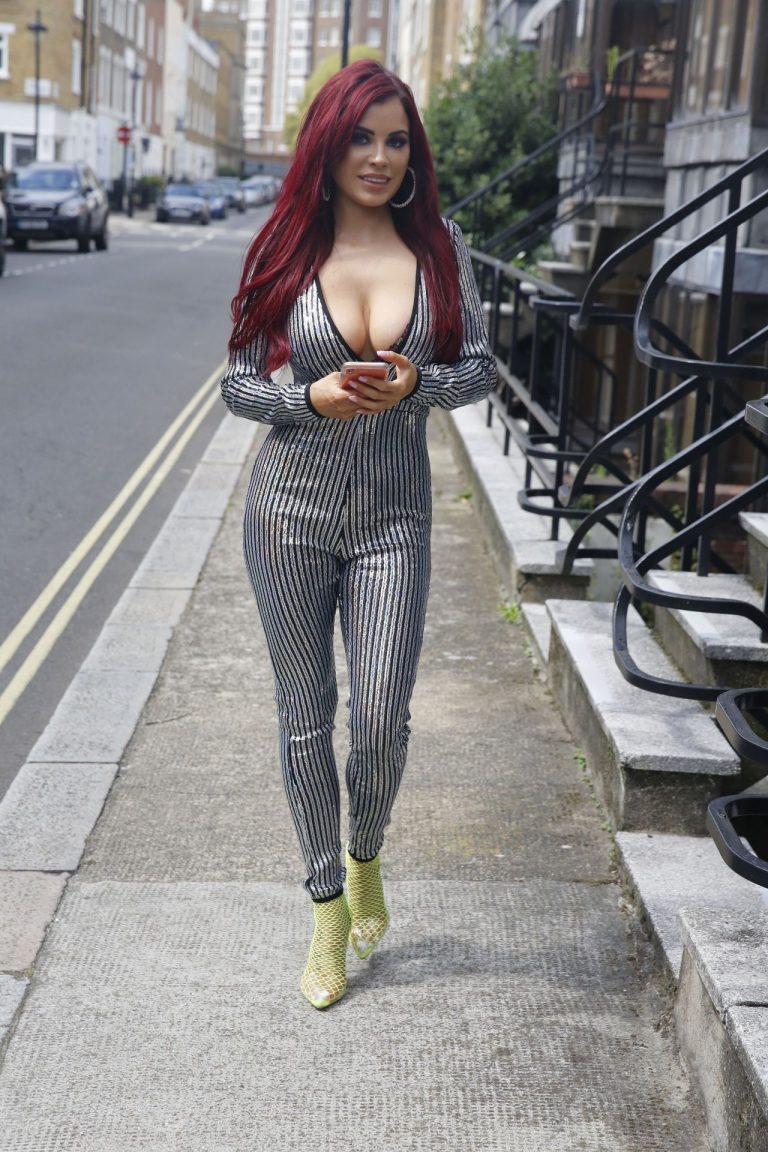 Carla Howe braless boobs showing nice cleavage in London.




