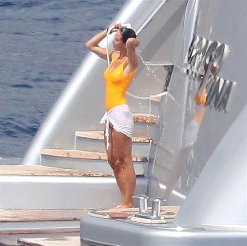 Silvia Toffanin Pictures Silvia Toffanin nipple pokies in a wet sexy swimsuit seen by paparazzi on a yacht.