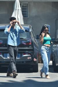 Vanessa Hudgens braless nipples pokies in a green top showing off her tits seen by paparazzi with Austin Butler.


















