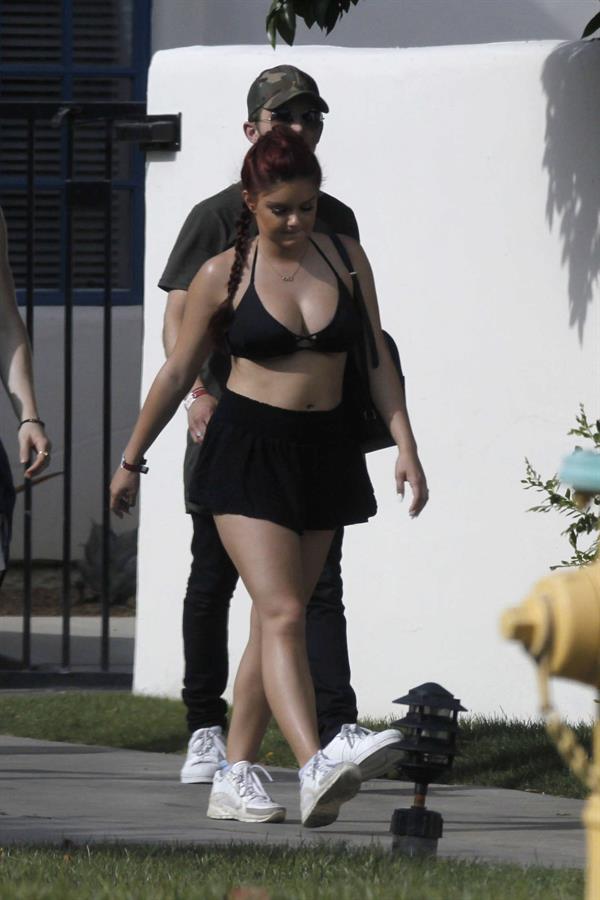 Ariel Winter paparazzi pictures in black bikini top and short skirt