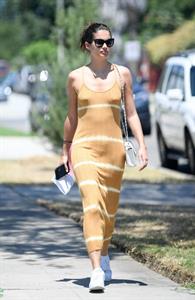 Sara Sampaio braless tits pokies in a dress seen by paparazzi.




