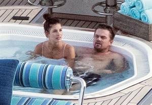 Camila Morrone in a sexy swimsuit in a hot tub on a yacht with Leonardo DiCaprio seen by paparazzi.











