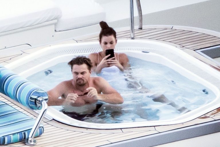 Camila Morrone in a sexy swimsuit in a hot tub on a yacht with Leonardo DiCaprio seen by paparazzi.










