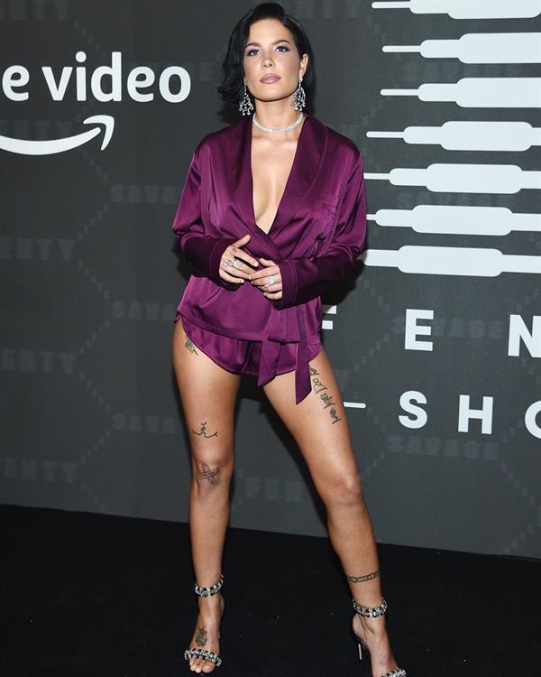 Halsey braless boobs in a sexy little dress showing nice cleavage seen by paparazzi at the Savage X Fenty event.







































