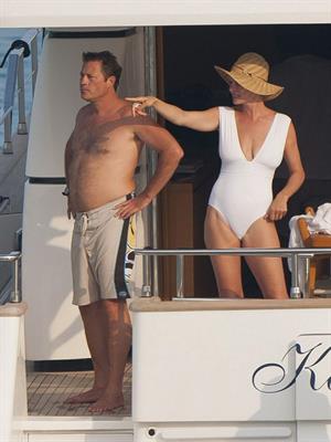 Uma Thurman bathing suit on Yacht in Saint-Tropez July 7-2013 