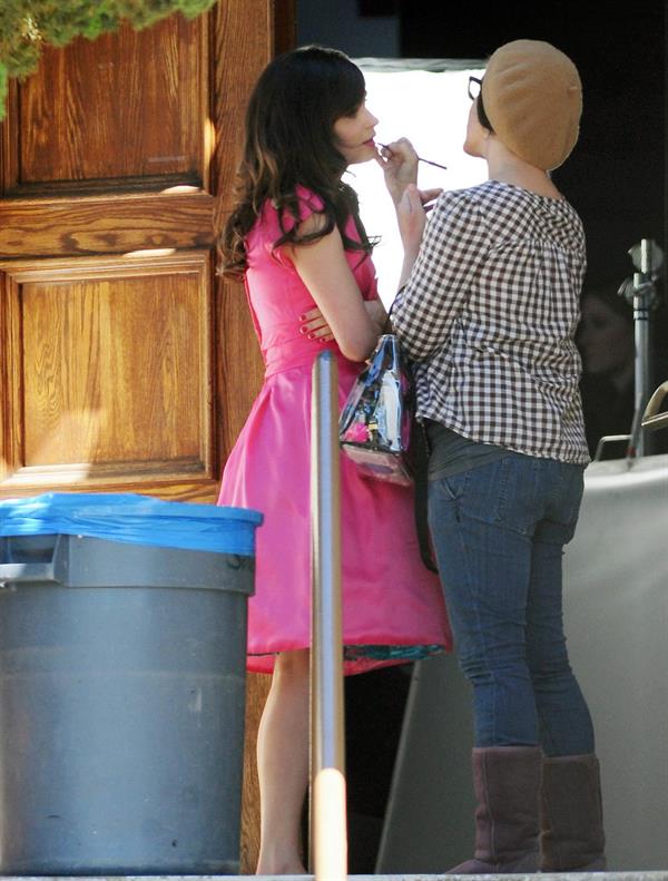 Zooey Deschanel On Set of a Music Video Shooting in Los Angeles April 16, 2013 